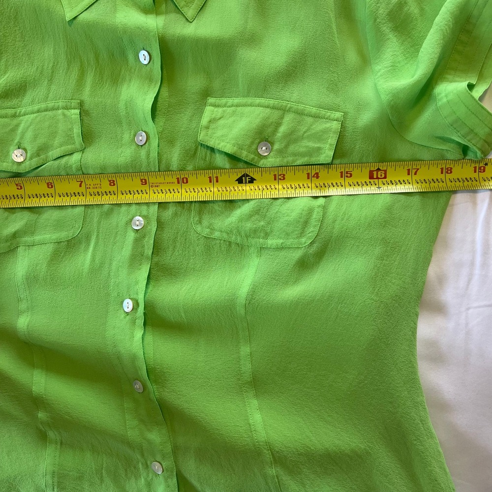 Spenser Jeremy Lime Green 100% Silk Short Sleeve Button Up Blouse & Tank Set M - Picture 10 of 12